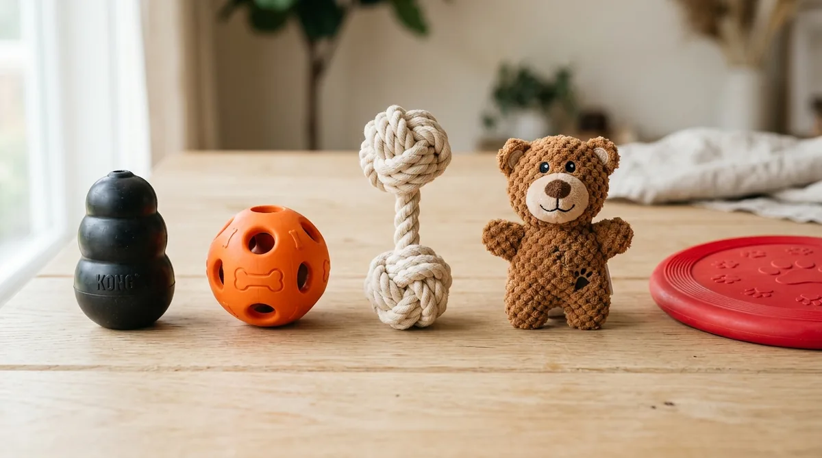 Top picks: KONG, puzzle ball, rope tug, plush squeaky, fetch frisbee