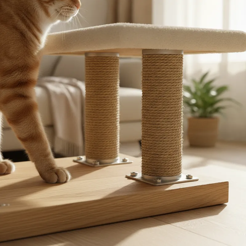 Sturdy sisal cat condo posts secured to a rigid base