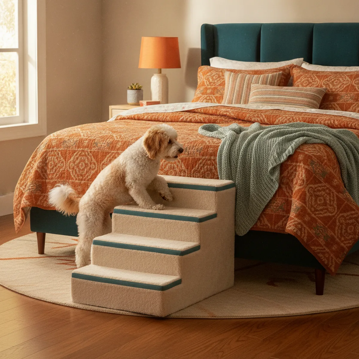 Cozy pet bed beside a safe resting area for dogs