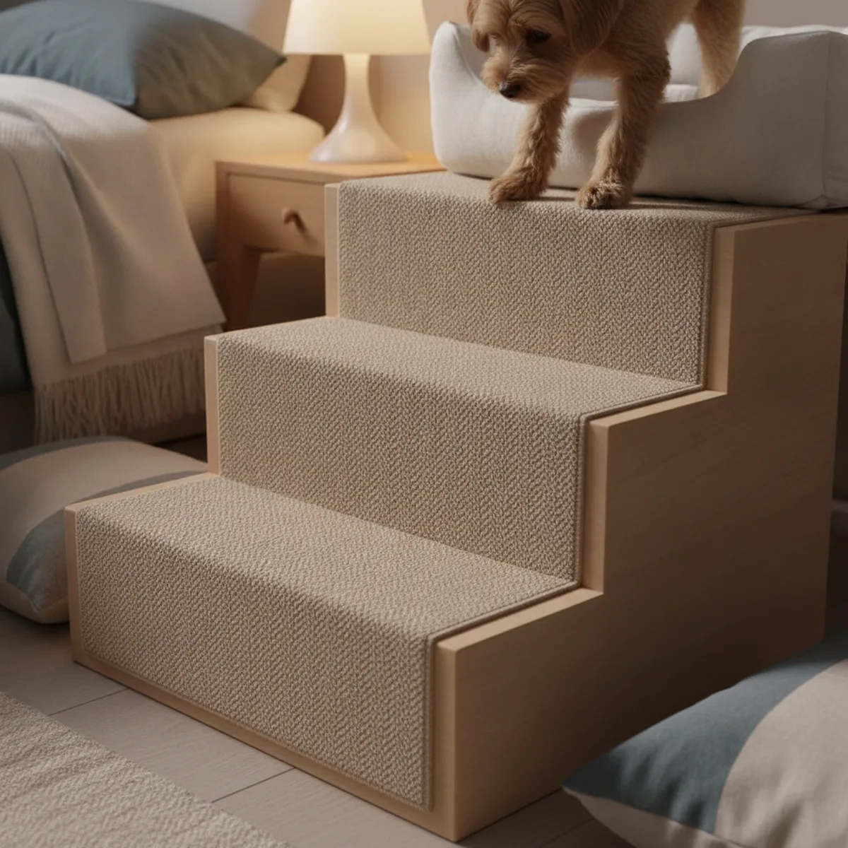 Non-slip dog stair treads for safer bedside access