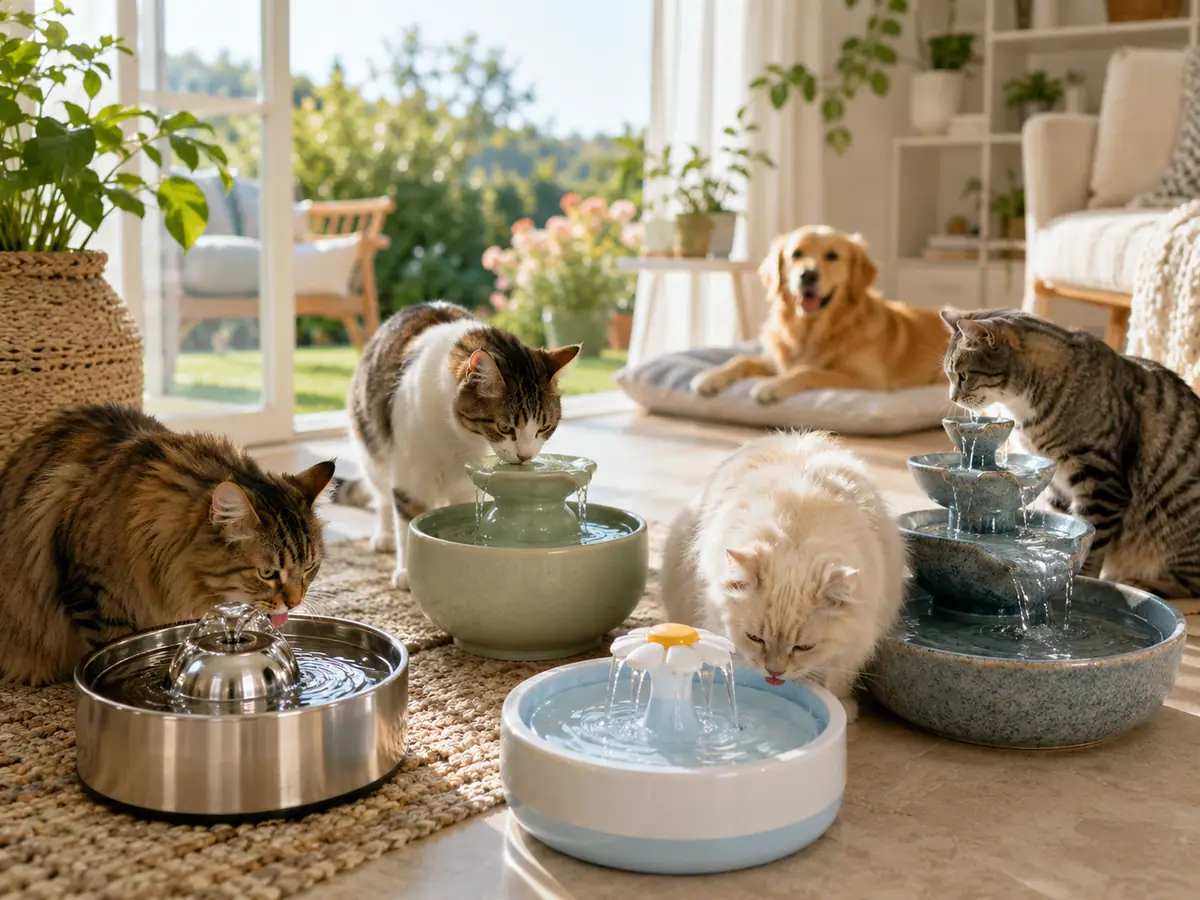 Cat water fountain setup that encourages steady hydration