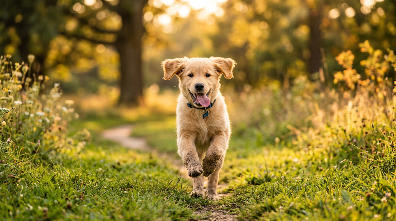 Happy dog playing with toys