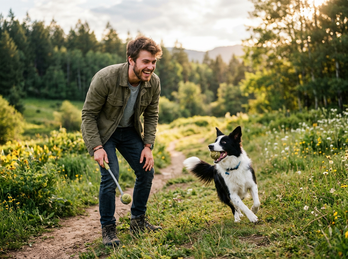 Man with his dog outdoors