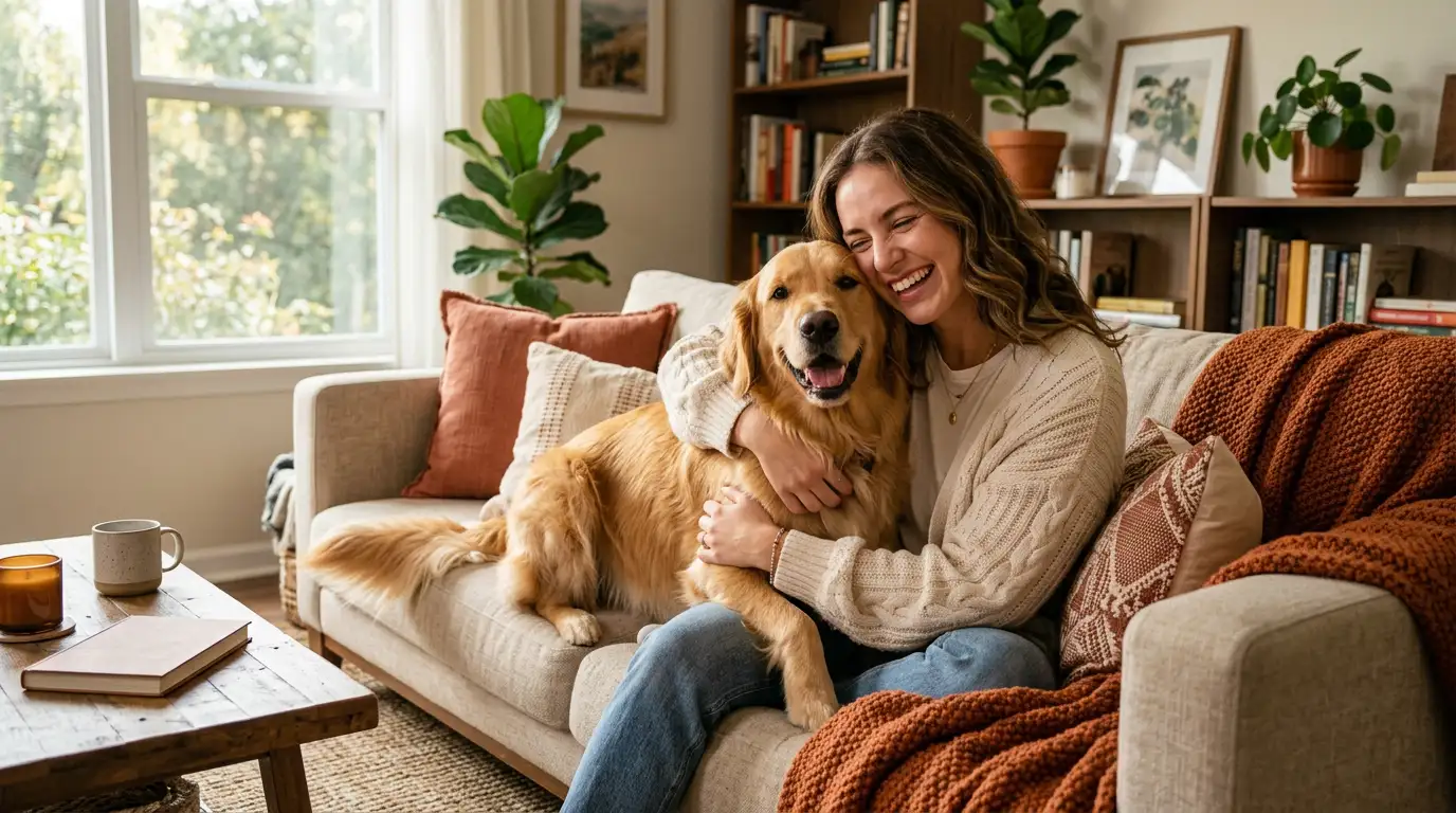 Pet owner enjoying quality time with dog