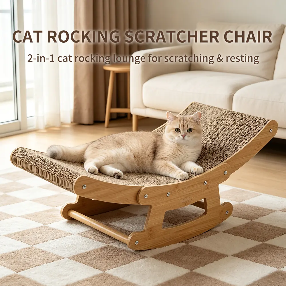 Rocking Cardboard Cat Scratcher Lounge with Wood Frame