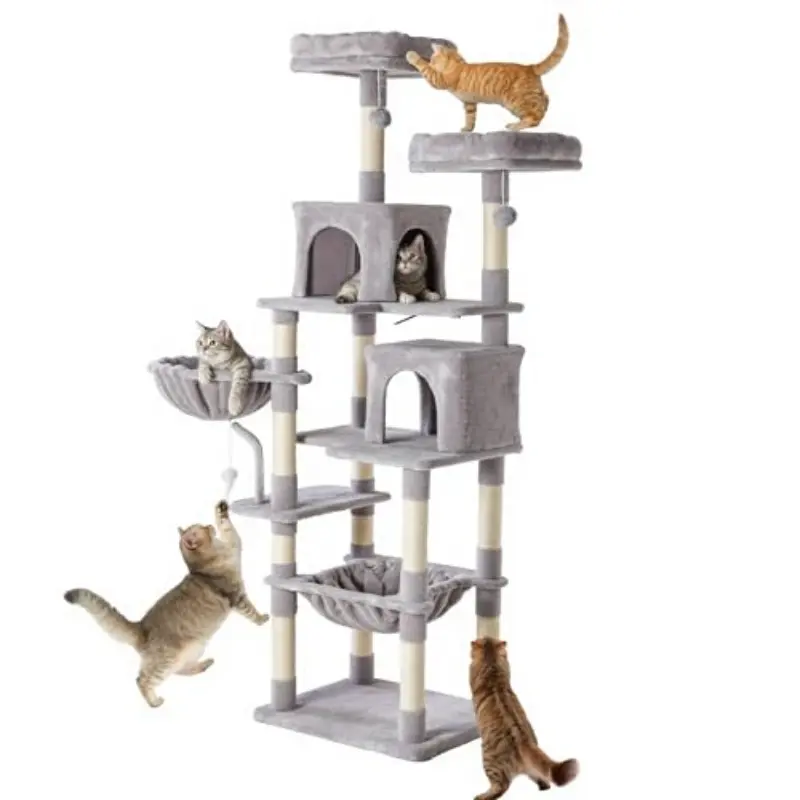 71 in Cat Tree Tower with 2 Condos, Hammock and Basket