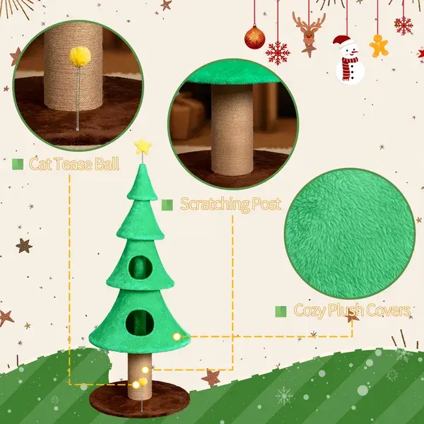 Christmas Tree Cat Tower with 2 Condos, 59 in