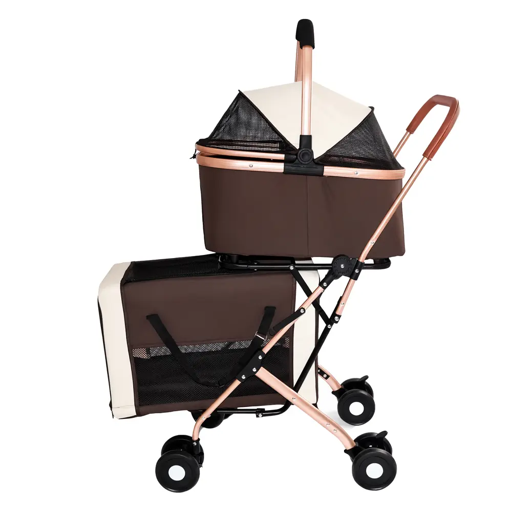 Double-Decker Pet Stroller with Detachable Carriers