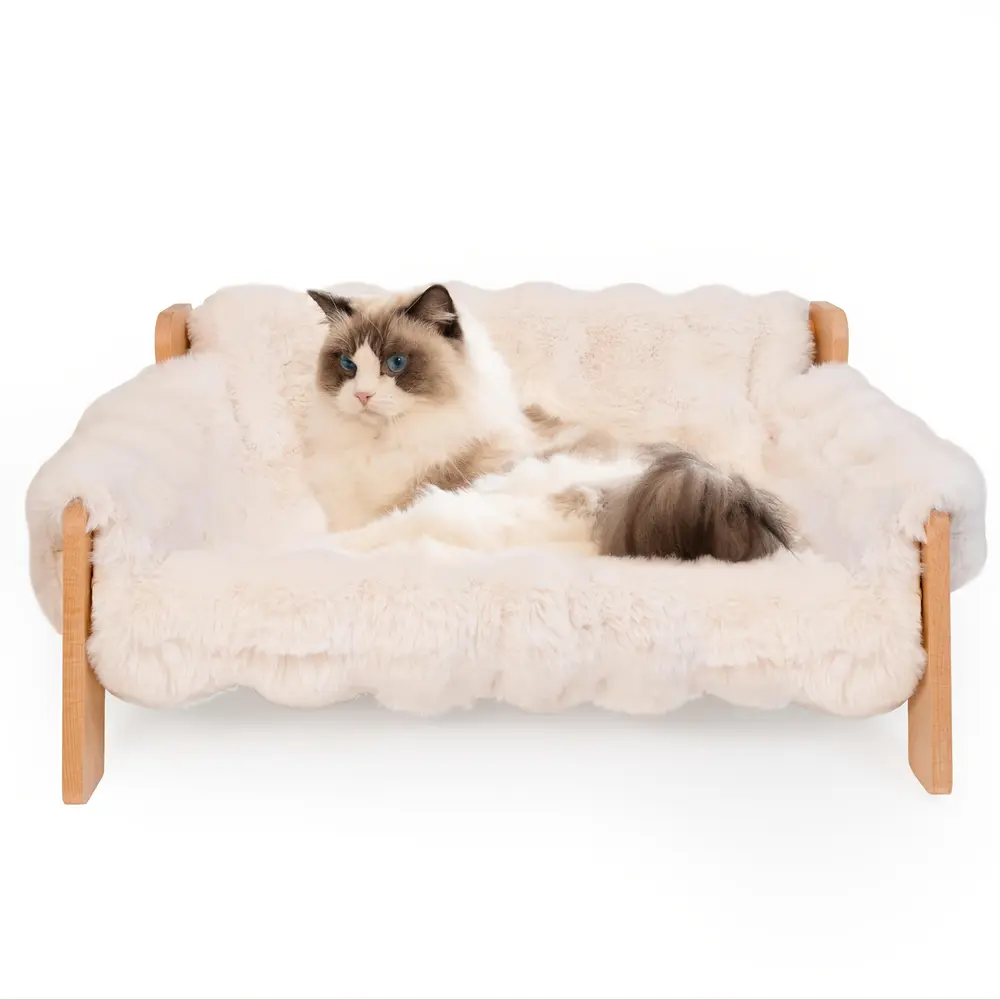 Elevated Wood Frame Plush Cat Sofa