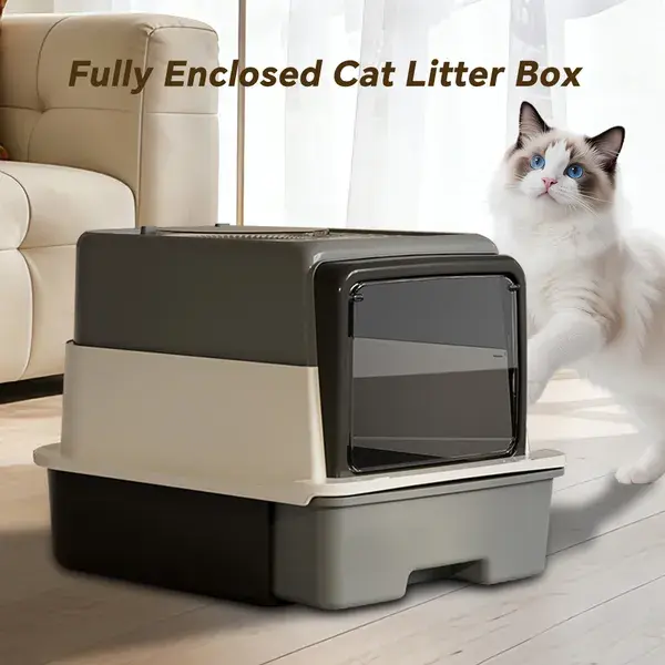 Enclosed Cat Litter Box with Sifting Grate and Drawer