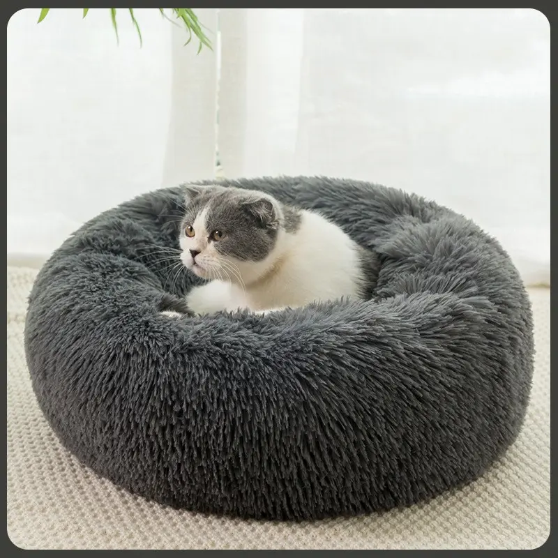 Fluffy Round Plush Pet Bed, 24 Inch