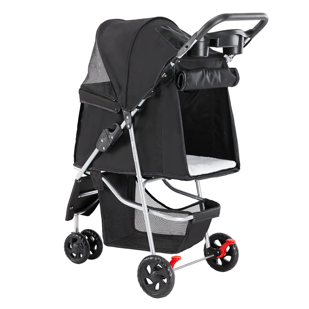 Folding 3-Wheel Pet Stroller for Small Dogs and Cats, Black