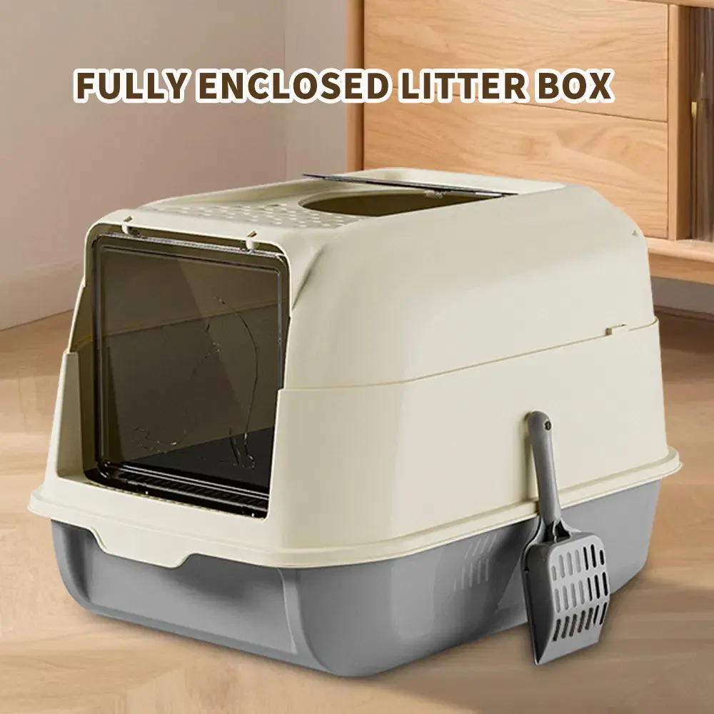 Hooded Cat Litter Box with Front Door and Scoop