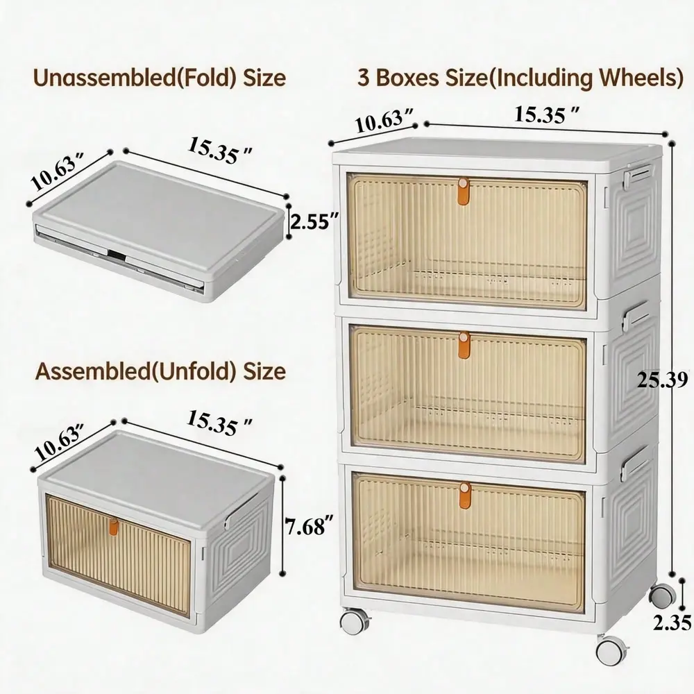 Dimension chart for the 3-tier foldable storage bin